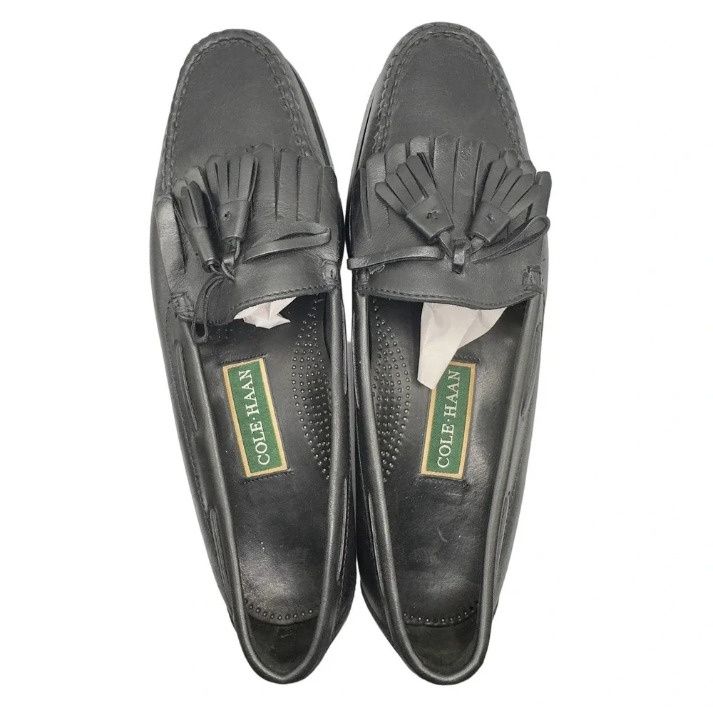 Cole Haan | Men | Matte Black Leather Kilted Tassel Loafers | Size 11 D